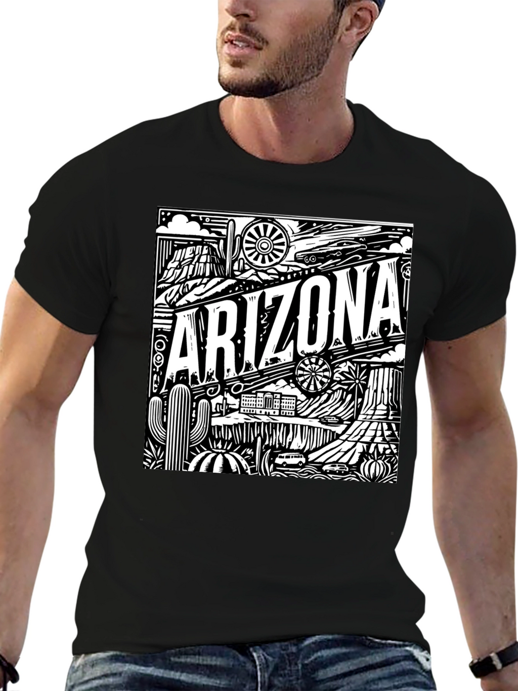 Camiseta Negra Arizona Diseño Gráfico