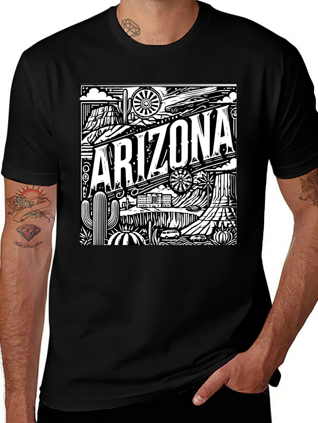 Camiseta Negra Arizona Diseño Gráfico