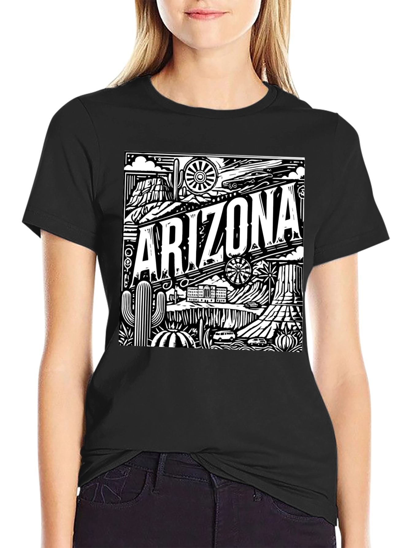 Camiseta Negra Arizona Diseño Gráfico