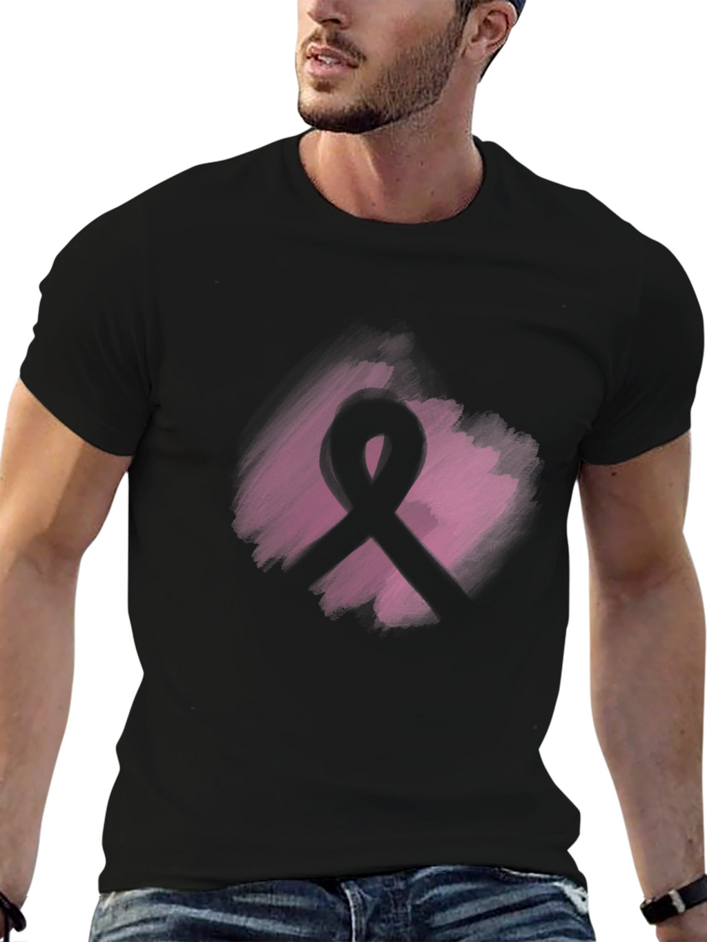 Camiseta Negra con Cinta Rosa Solidaria