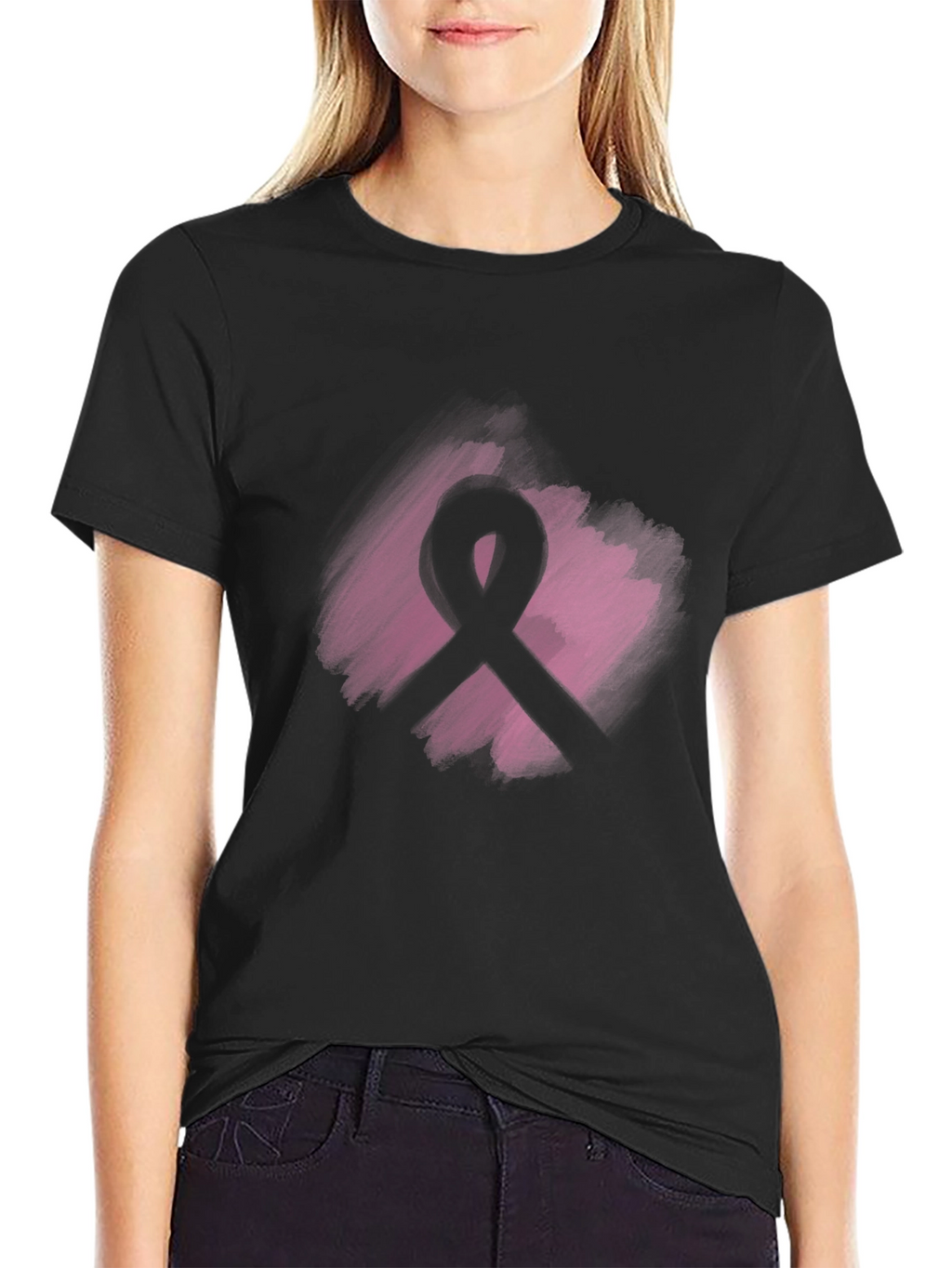 Camiseta Negra con Cinta Rosa Solidaria