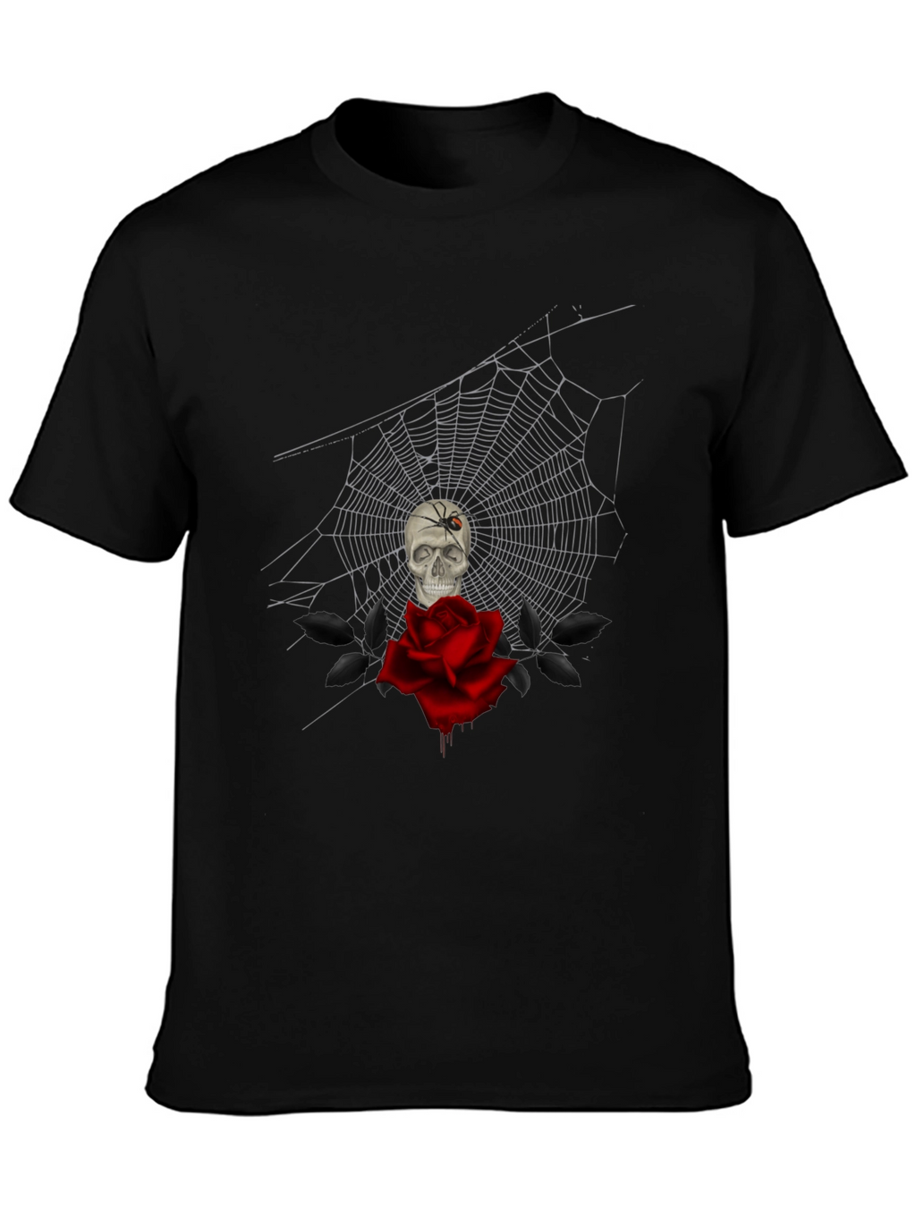 Camiseta Negra Calavera Rosa y Araña