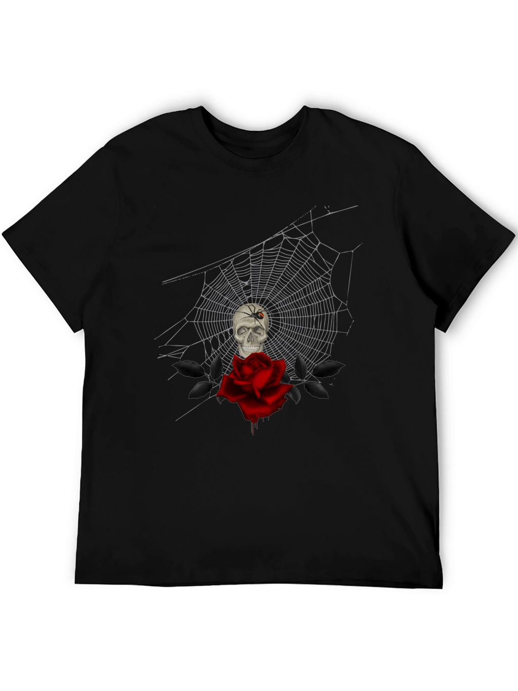 Camiseta Negra Calavera Rosa y Araña