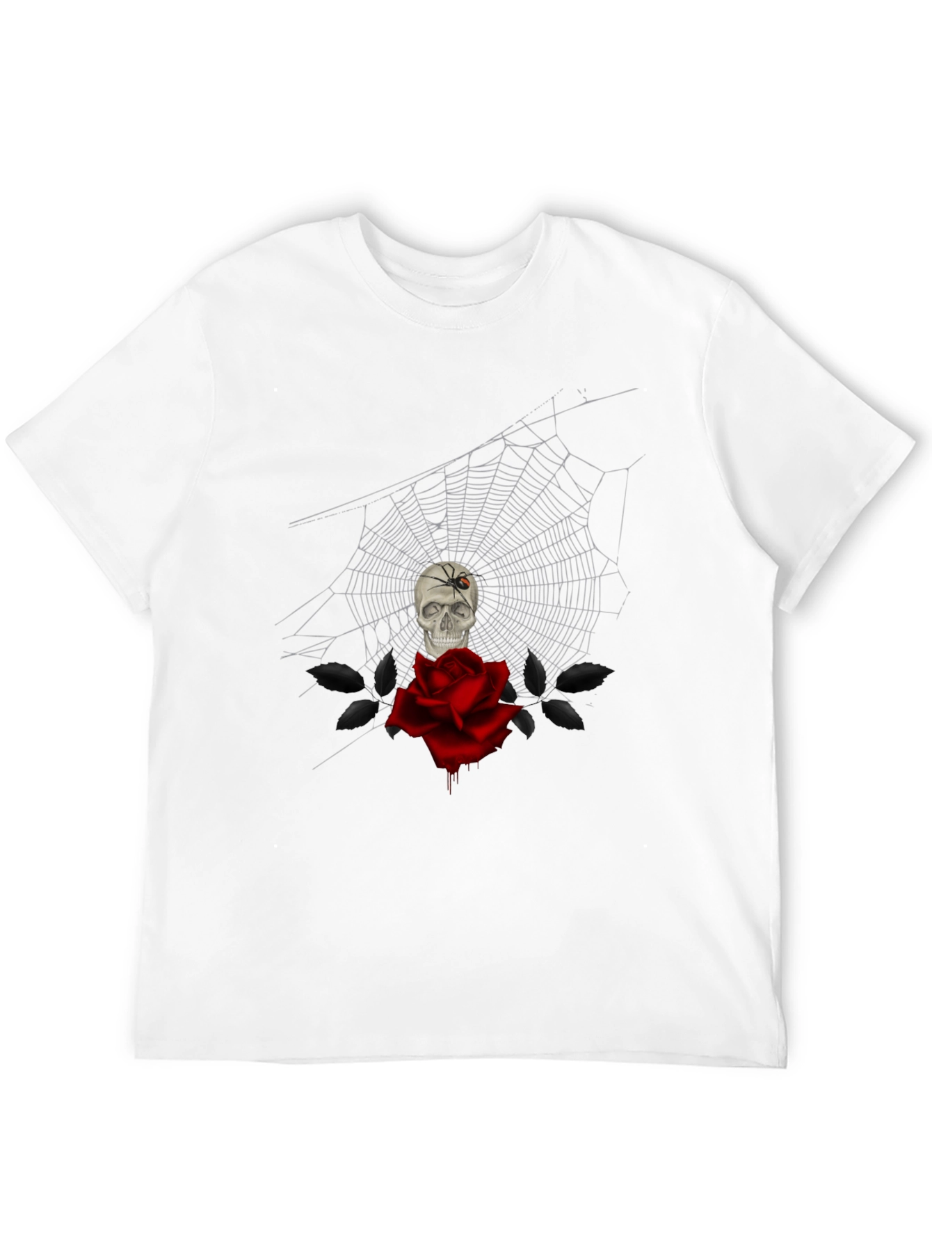 Camiseta Negra Calavera Rosa y Araña