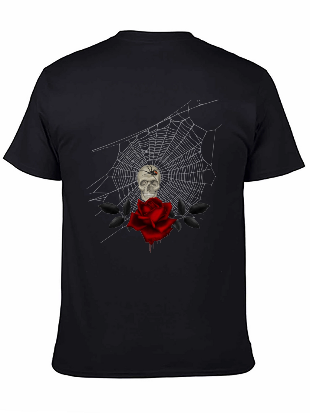 Camiseta Negra Calavera Rosa y Araña