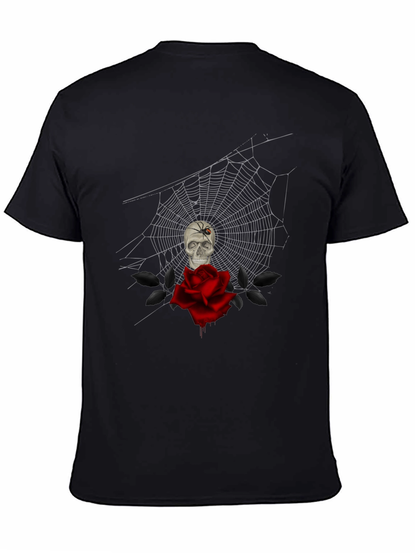 Camiseta Negra Calavera Rosa y Araña