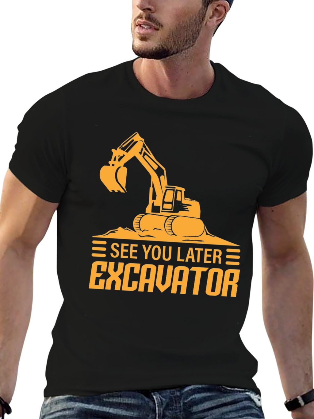 Camiseta Negra con Diseño de Excavadora