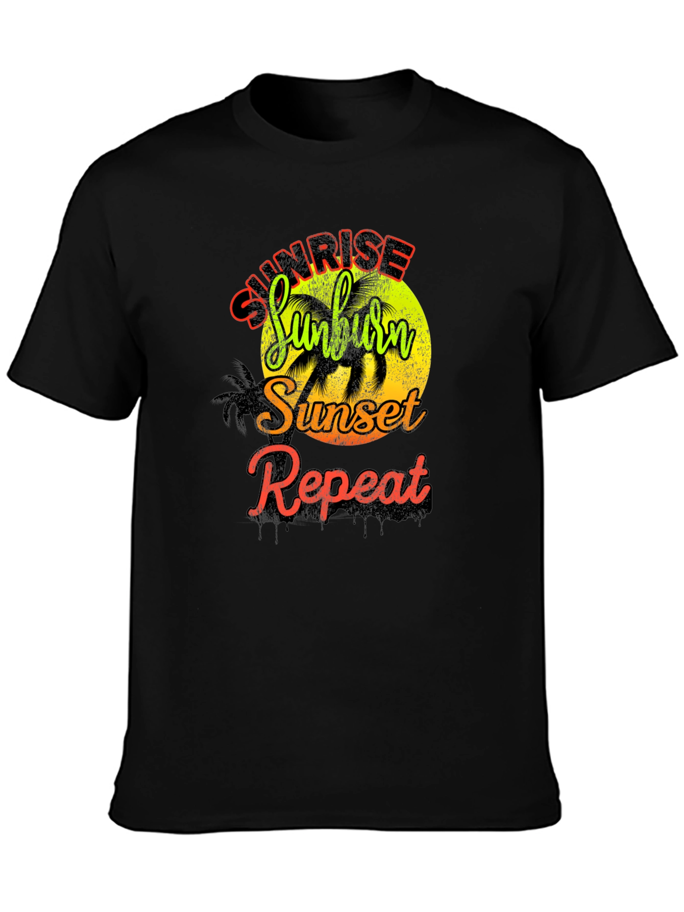 Camiseta Hombre Sunrise Sunburn Sunset Repeat Negra