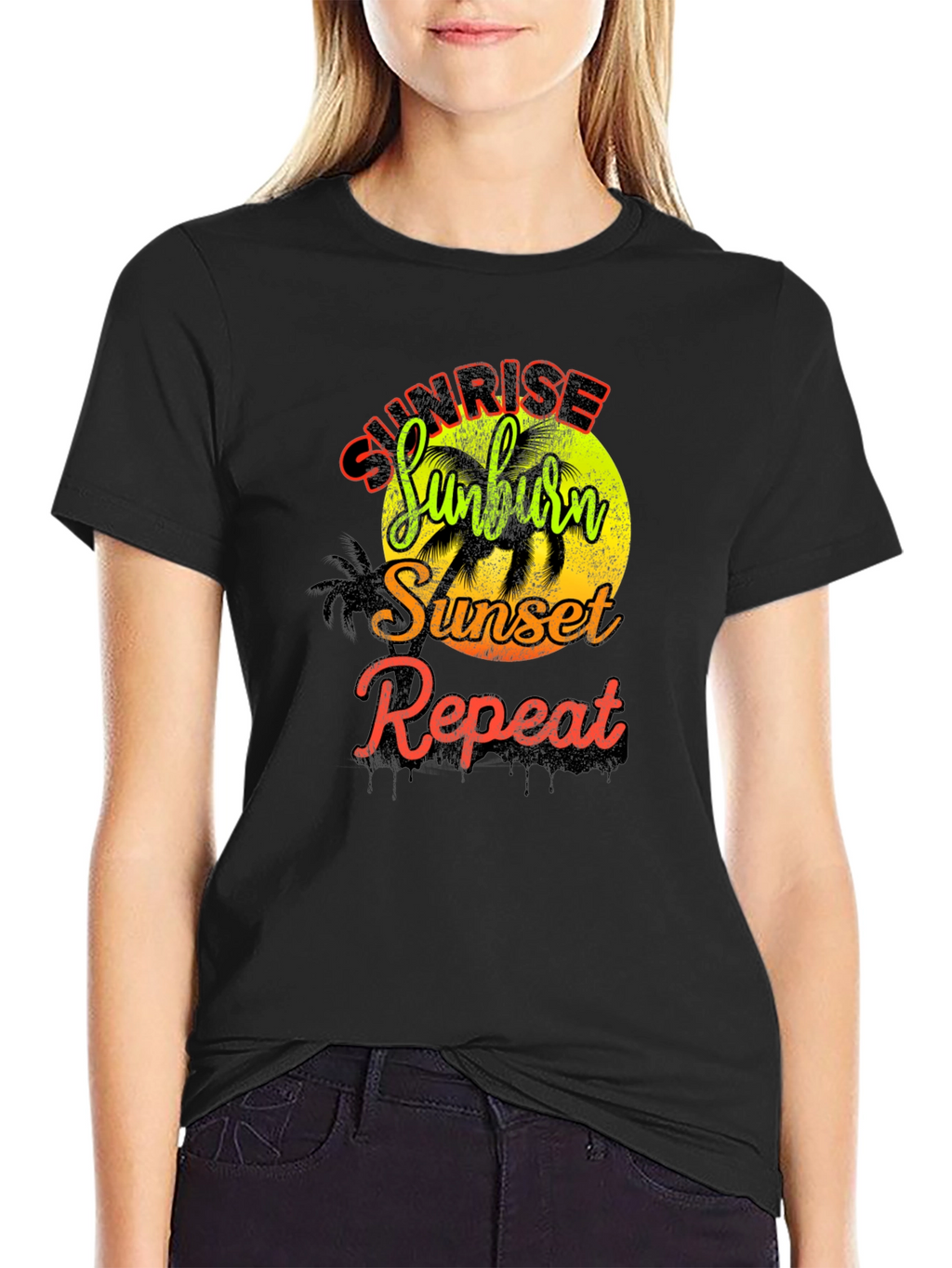 Camiseta Hombre Sunrise Sunburn Sunset Repeat Negra