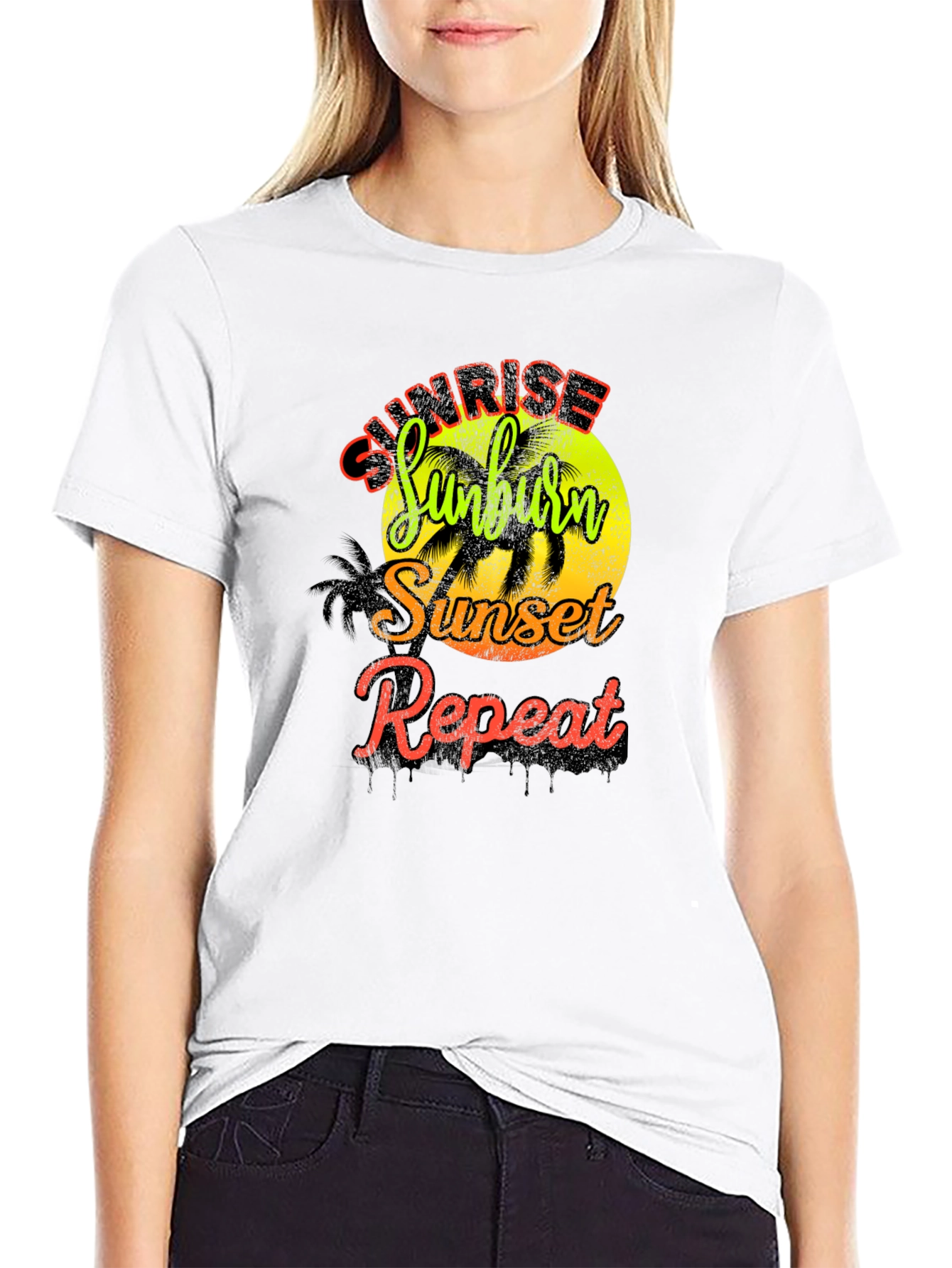 Camiseta Hombre Sunrise Sunburn Sunset Repeat Negra