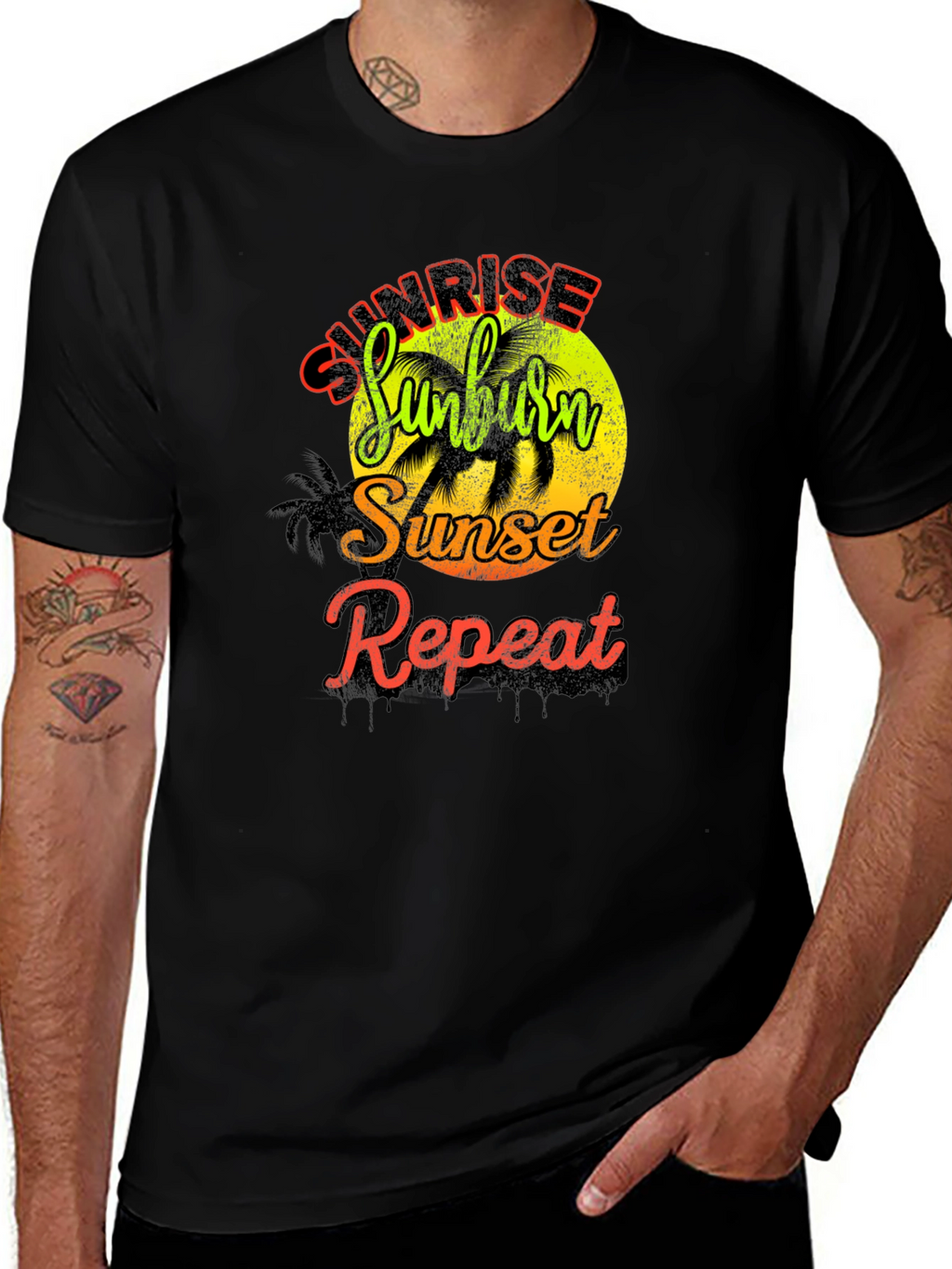 Camiseta Hombre Sunrise Sunburn Sunset Repeat Negra