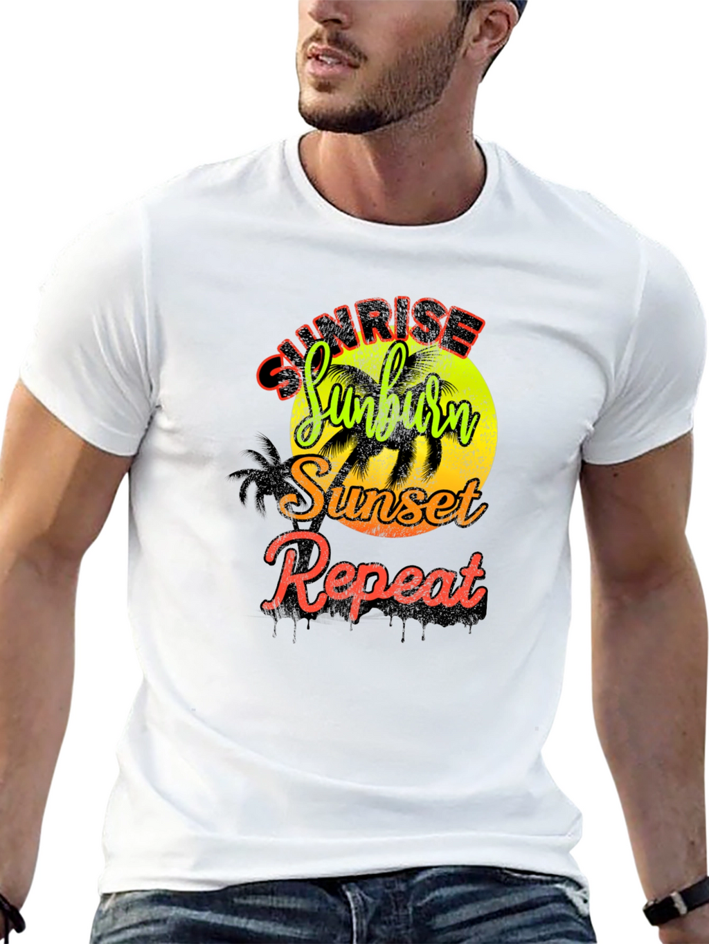 Camiseta Hombre Sunrise Sunburn Sunset Repeat Negra