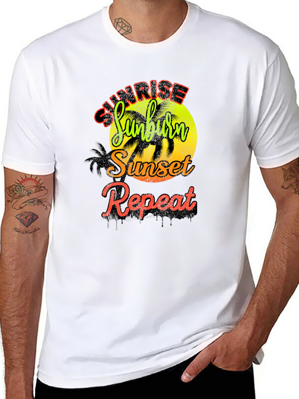 Camiseta Hombre Sunrise Sunburn Sunset Repeat Negra