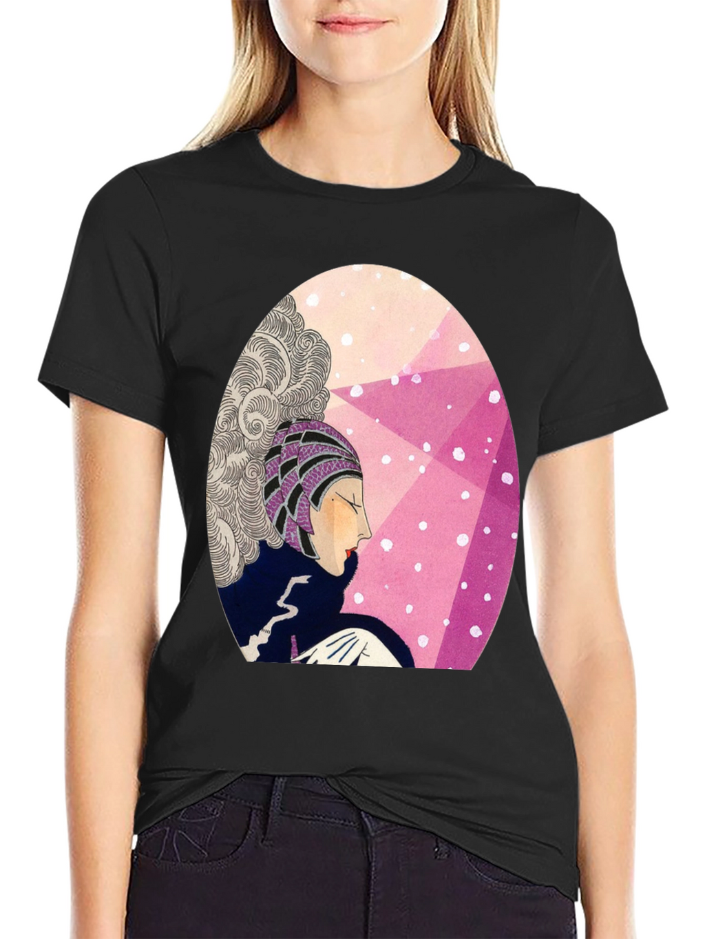 Camiseta Negra con Diseño Art Deco Femenino