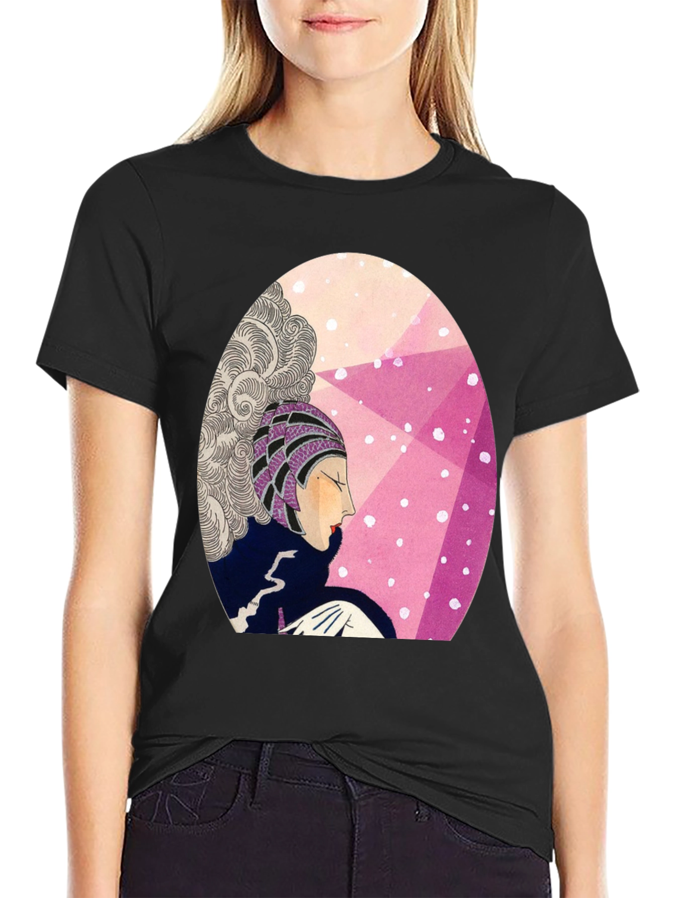 Camiseta Negra con Diseño Art Deco Femenino