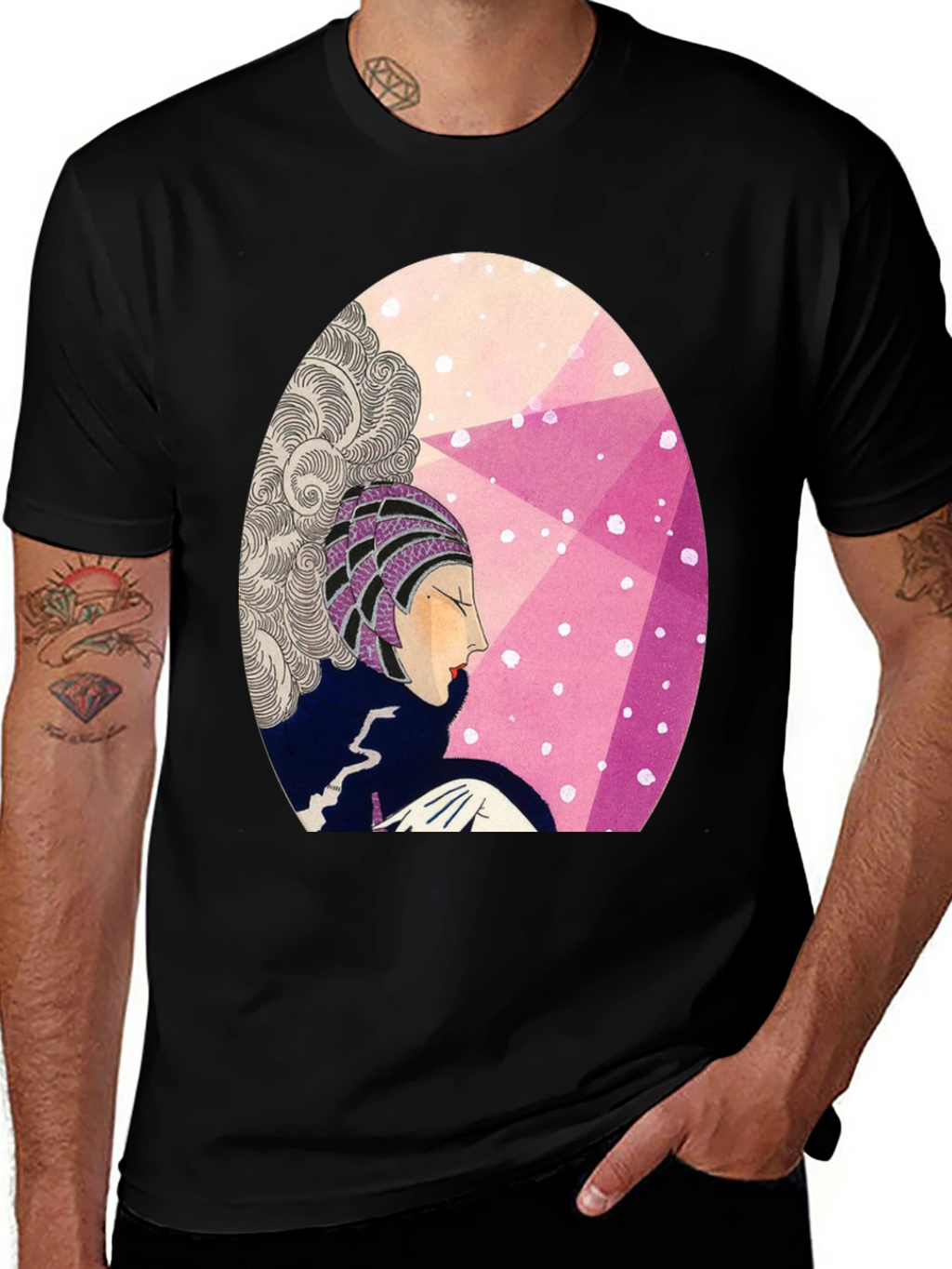 Camiseta Negra con Diseño Art Deco Femenino