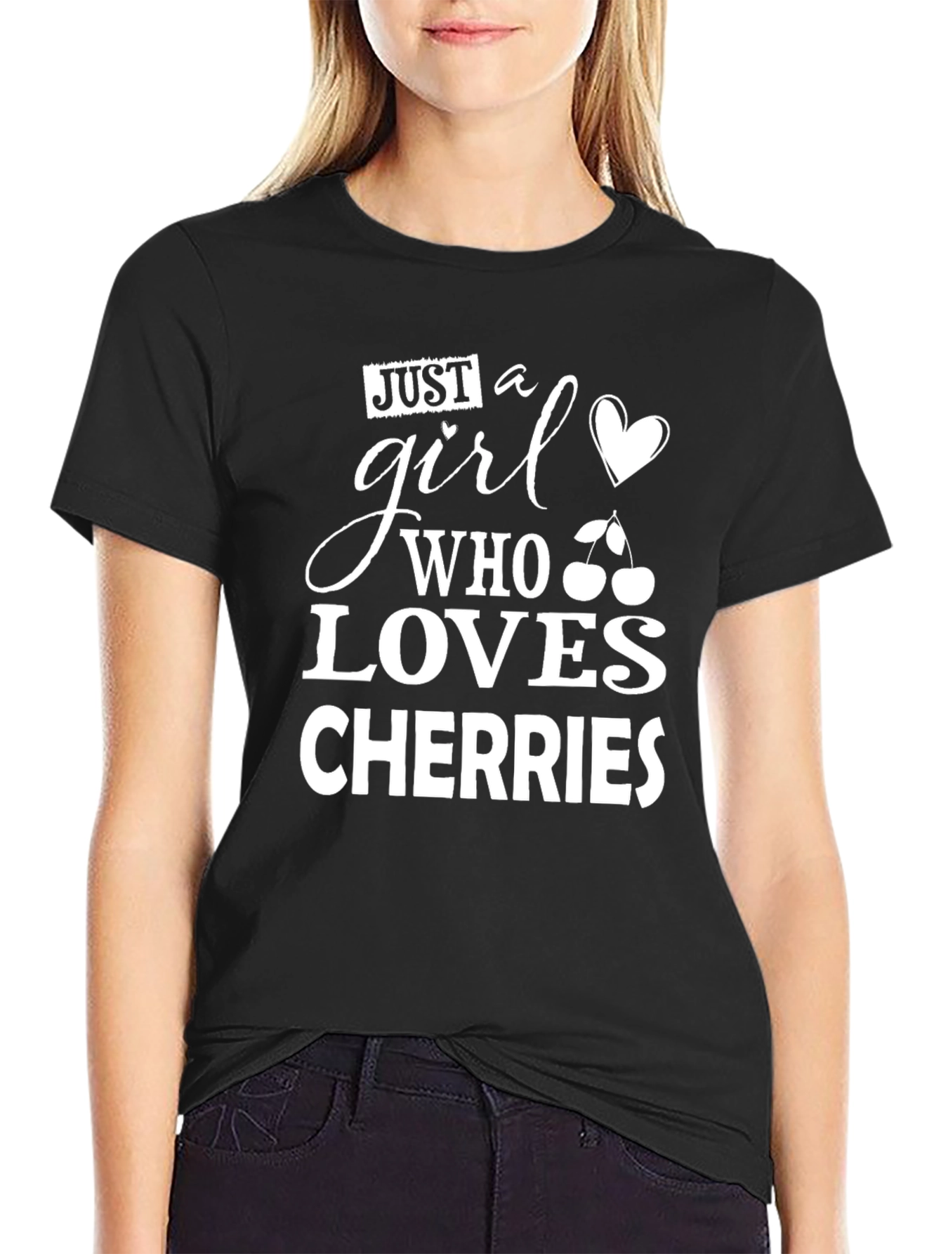 Camiseta Negra Amo las Cerezas para Mujer