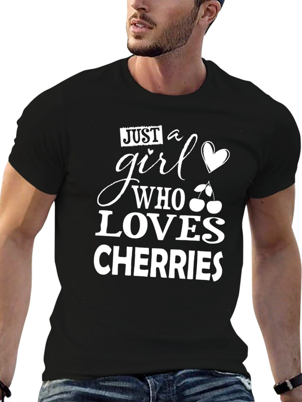 Camiseta Negra Amo las Cerezas para Mujer