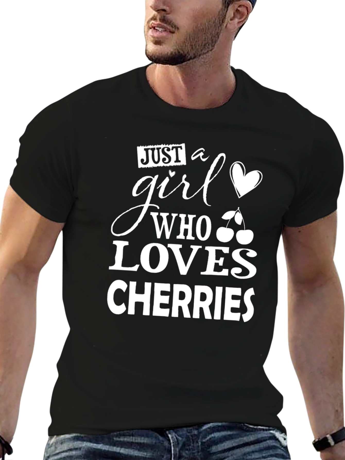 Camiseta Negra Amo las Cerezas para Mujer