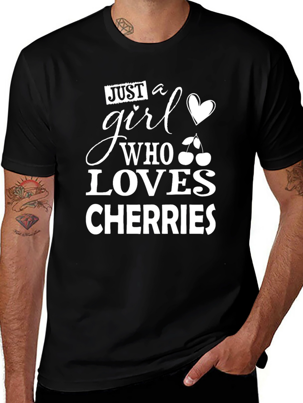 Camiseta Negra Amo las Cerezas para Mujer