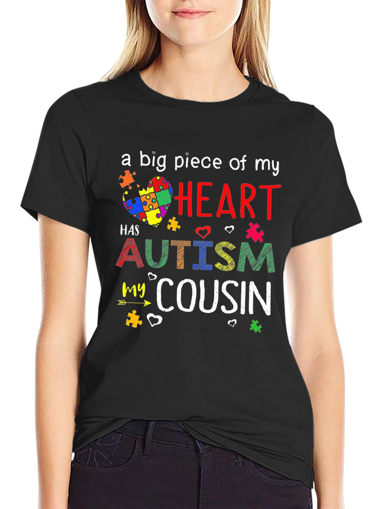 Camiseta Negra Autismo un Pedazo de mi Corazón