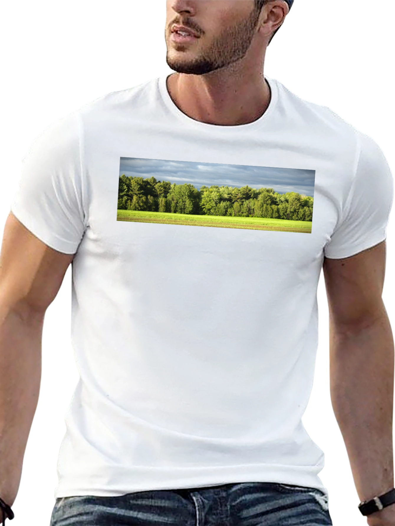 Camiseta Negra con Diseño de Paisaje