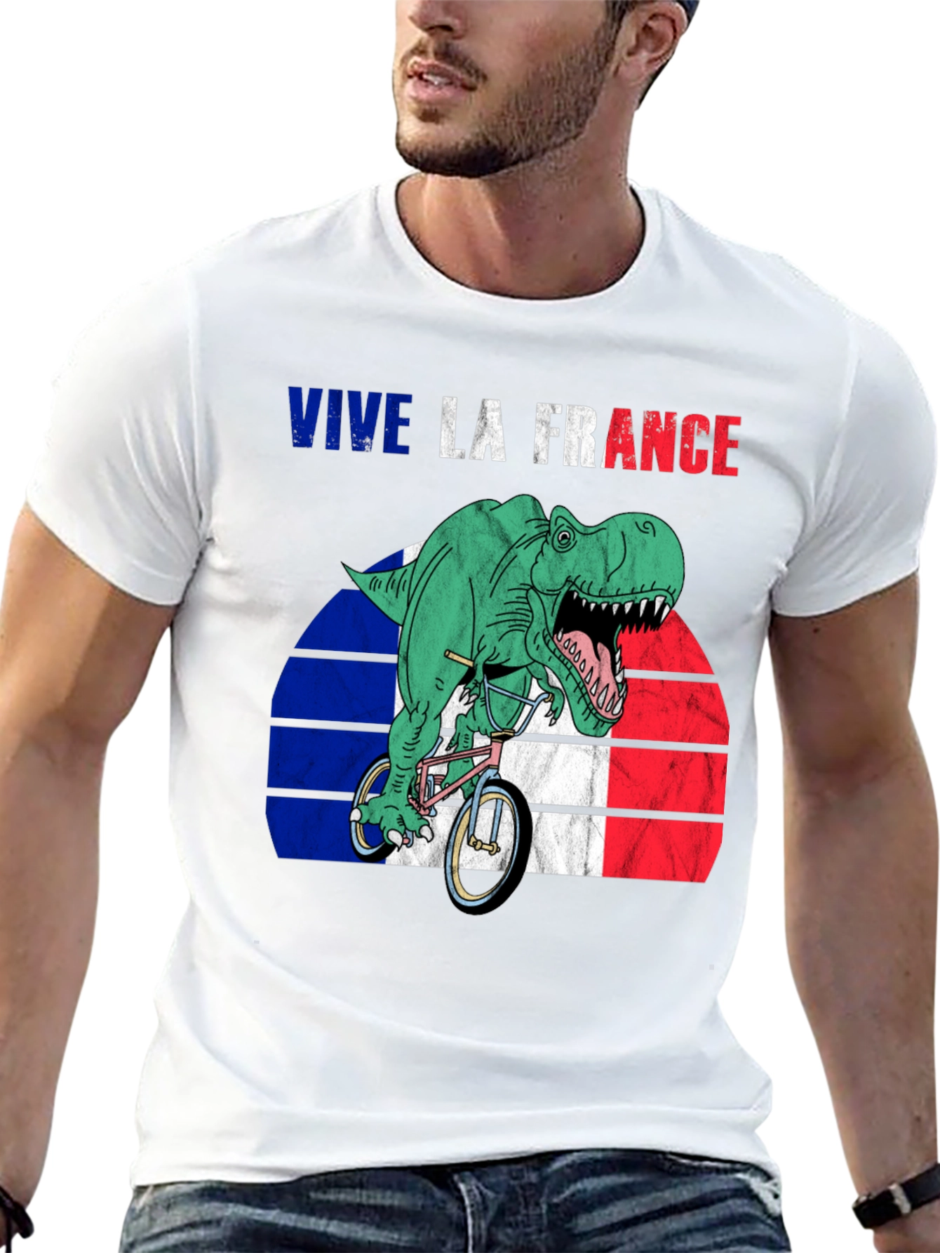 Camiseta Hombre Vive la France Dinosaurio Ciclista