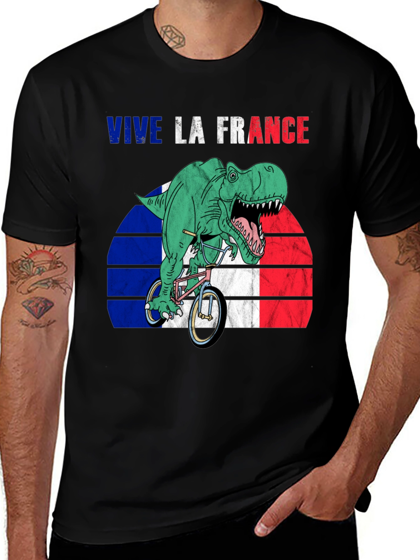 Camiseta Hombre Vive la France Dinosaurio Ciclista