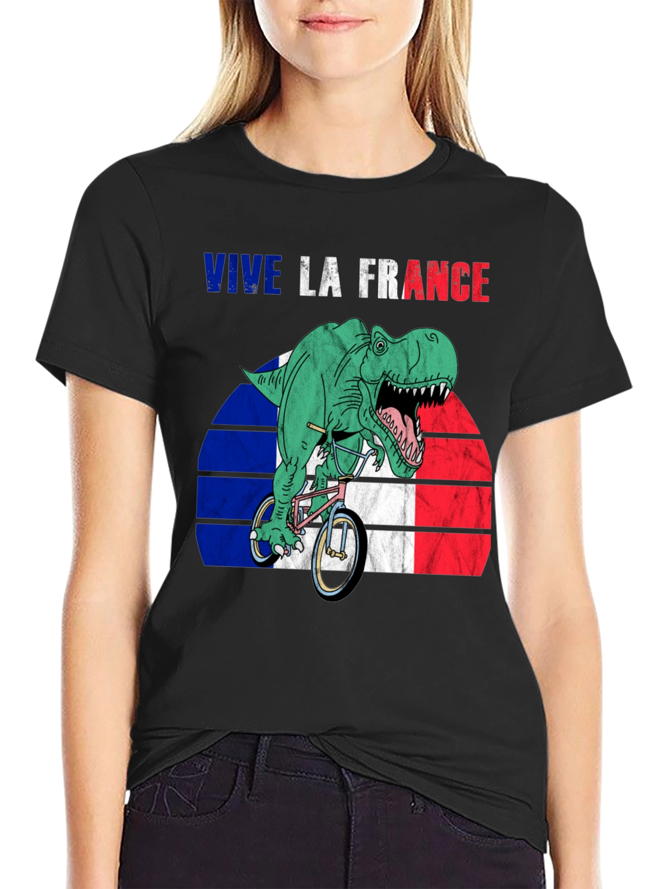 Camiseta Hombre Vive la France Dinosaurio Ciclista