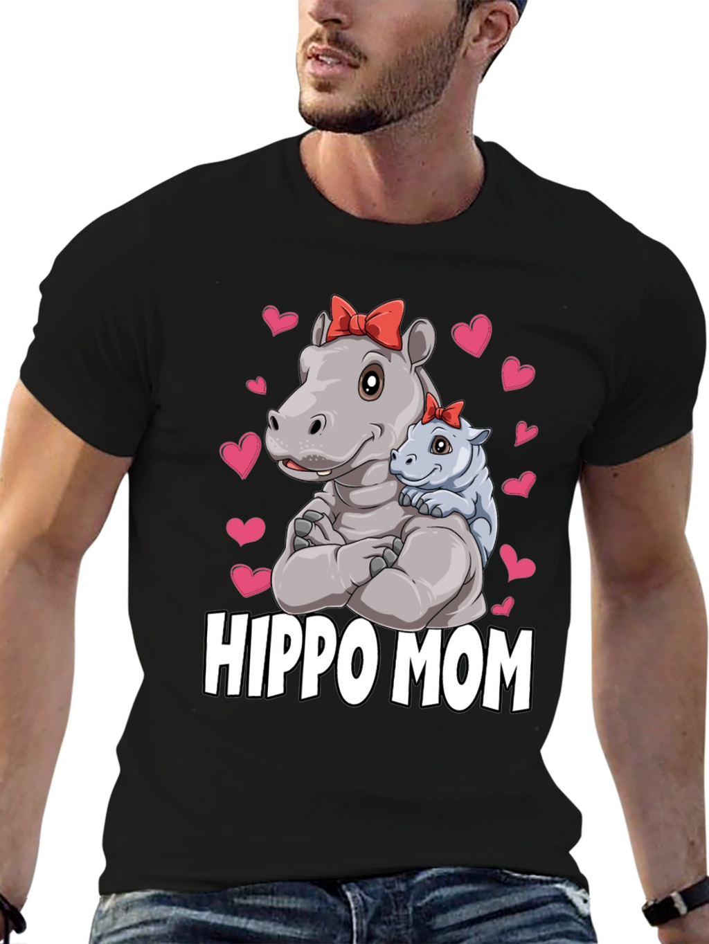 Camiseta Hippo Mom Negra para Hombre