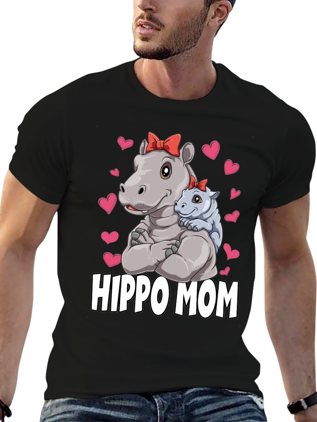 Camiseta Hippo Mom Negra para Hombre