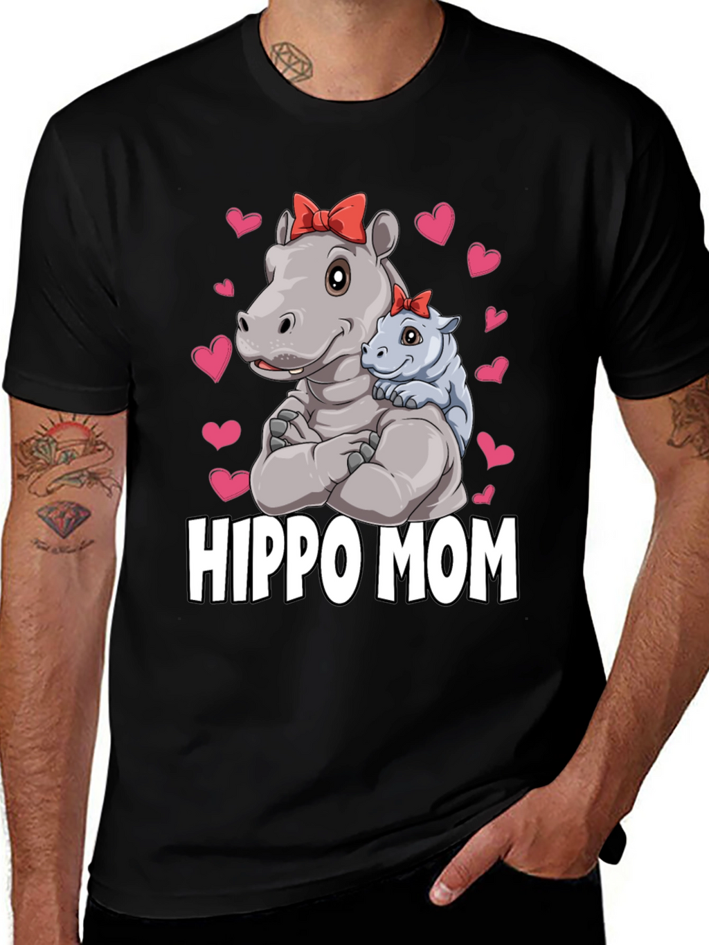Camiseta Hippo Mom Negra para Hombre