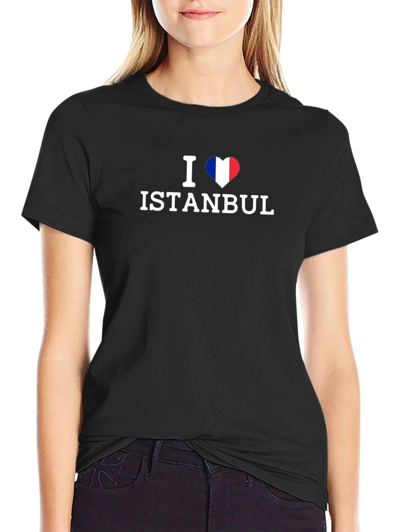 Camiseta Negra Amo Estambul con Corazón Tricolor