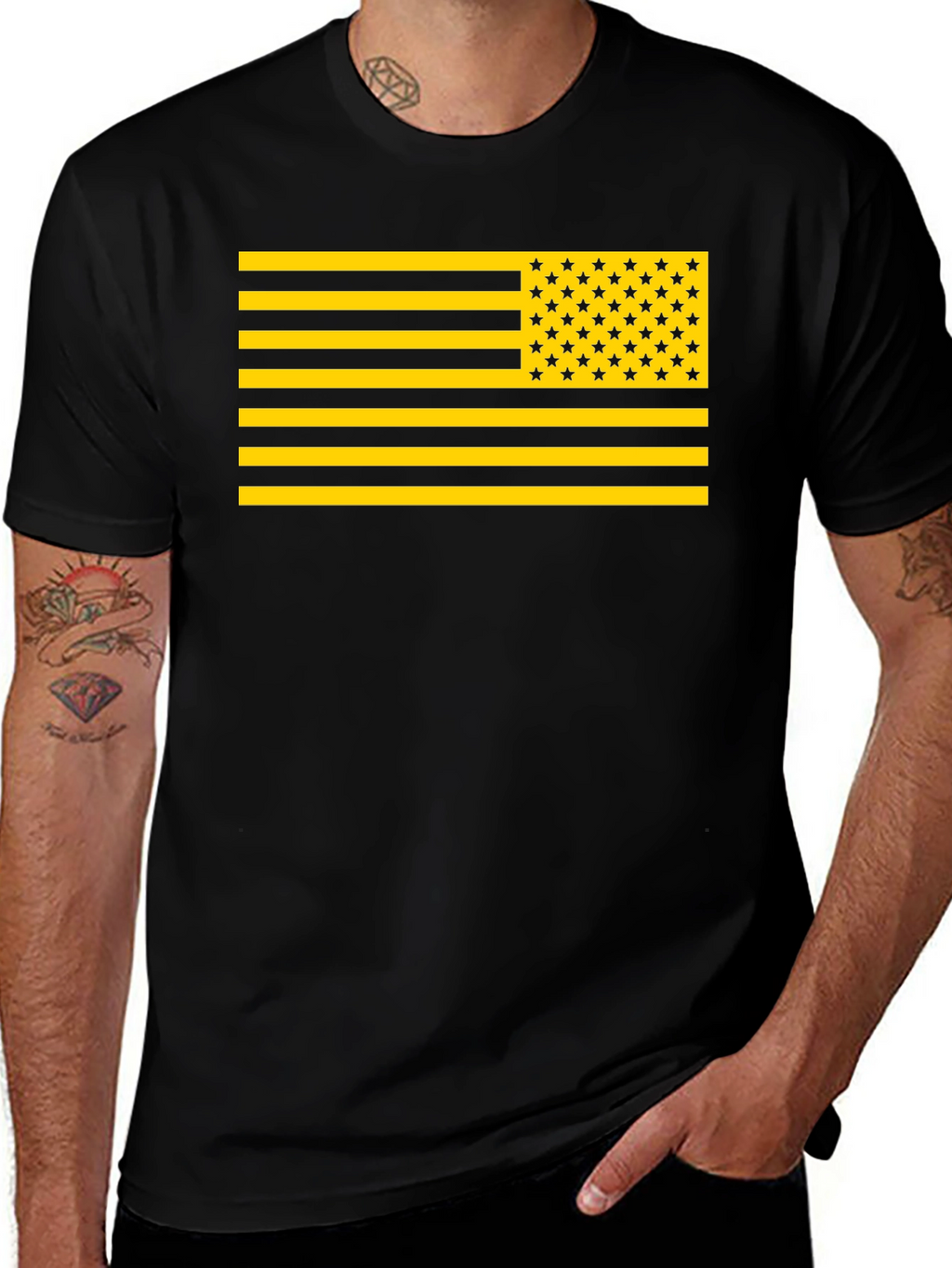 Camiseta Bandera USA Dorada y Negra