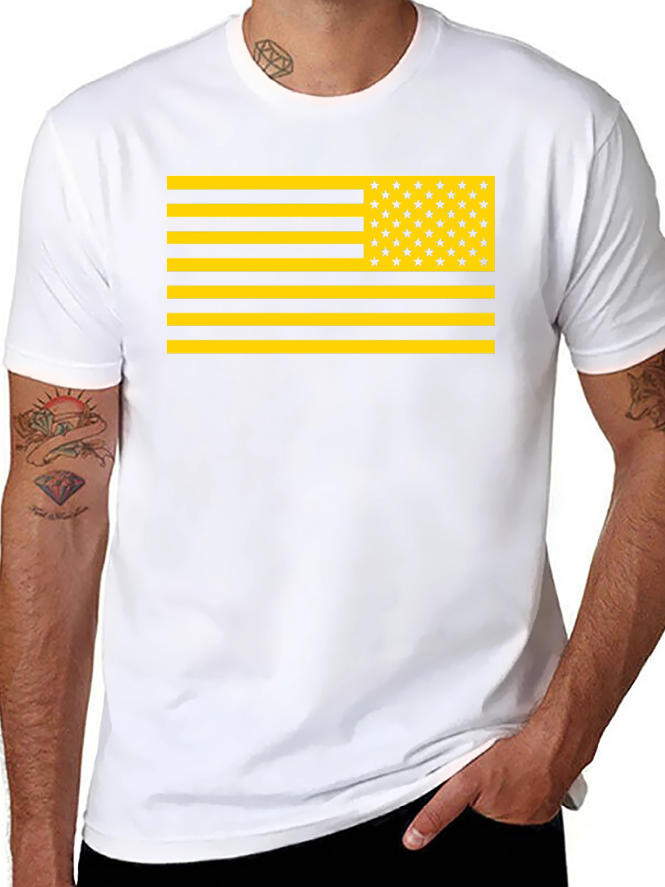 Camiseta Bandera USA Dorada y Negra