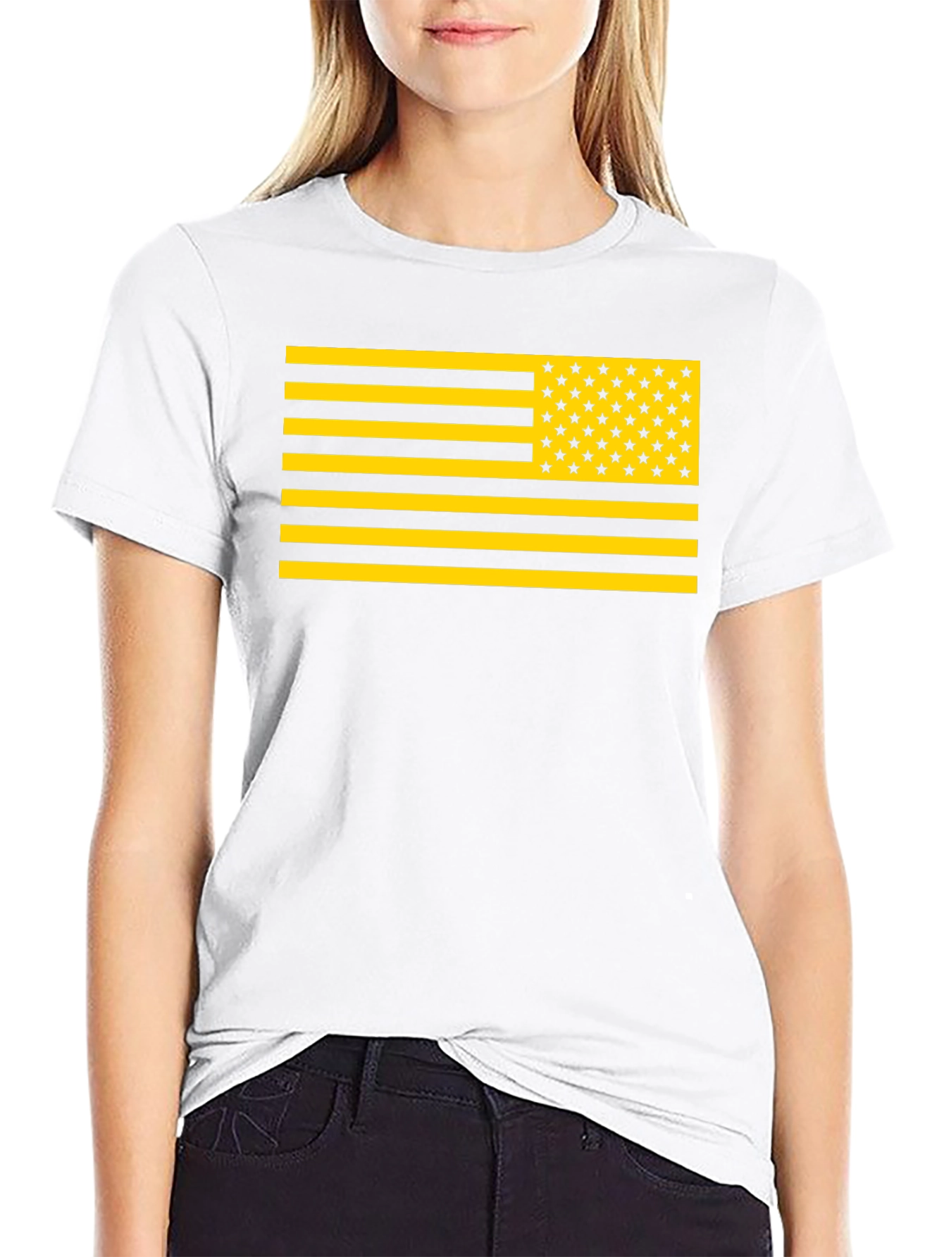 Camiseta Bandera USA Dorada y Negra