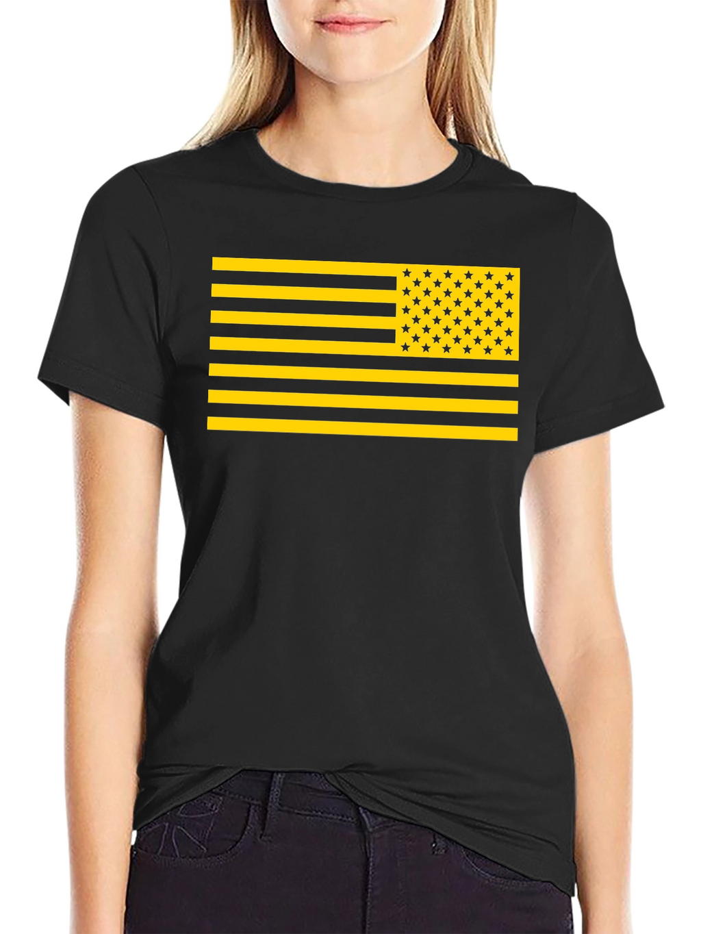 Camiseta Bandera USA Dorada y Negra