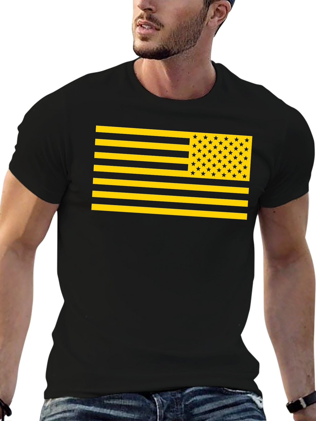 Camiseta Bandera USA Dorada y Negra