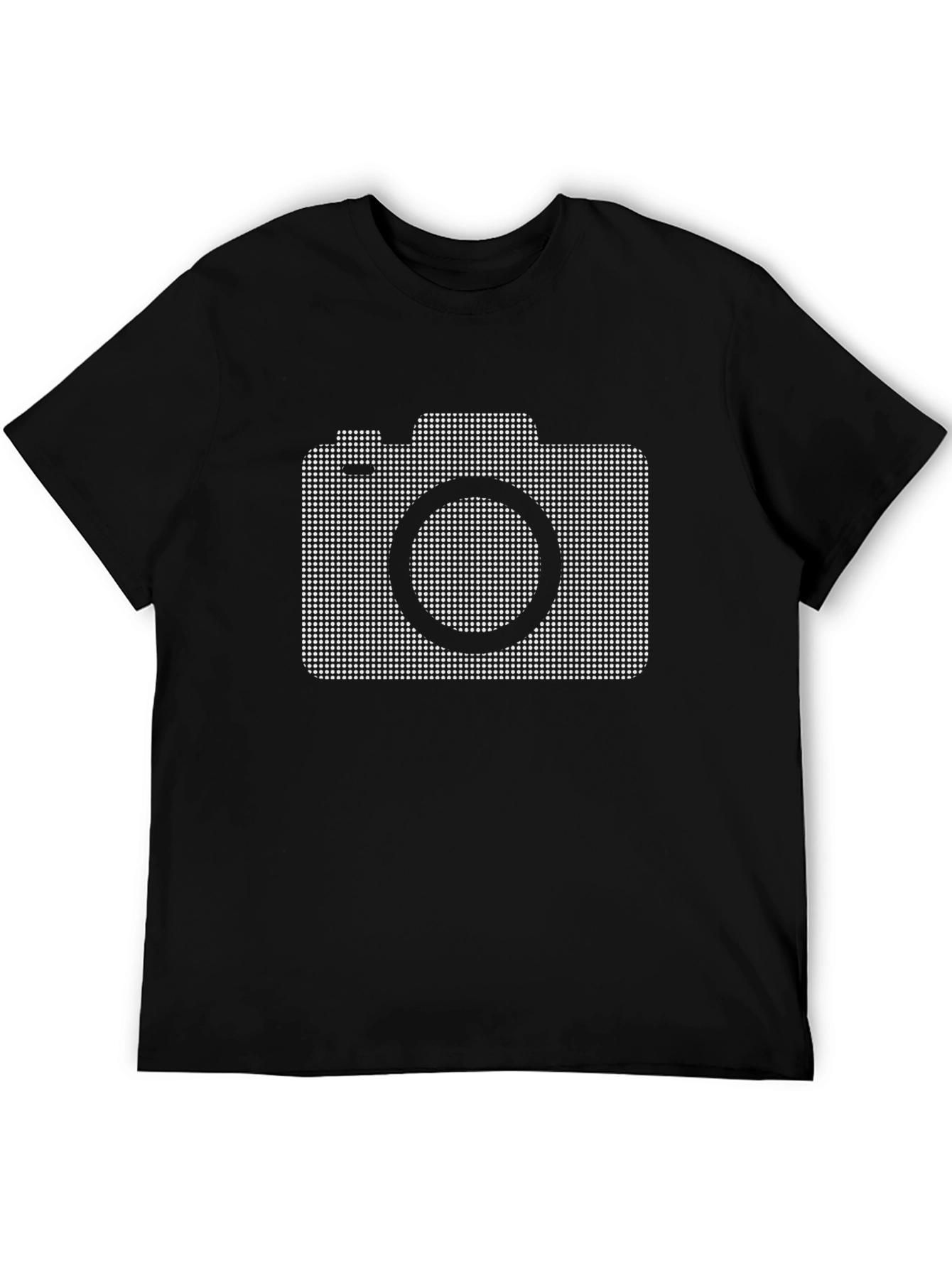 Camiseta Negra con Diseño de Cámara Fotográfica