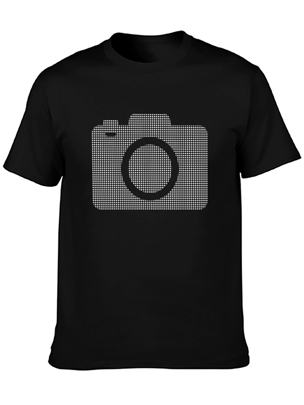 Camiseta Negra con Diseño de Cámara Fotográfica