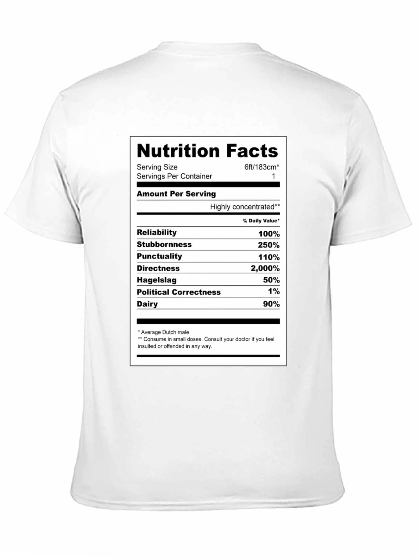 Camiseta Hombre: Datos Nutricionales Holandés