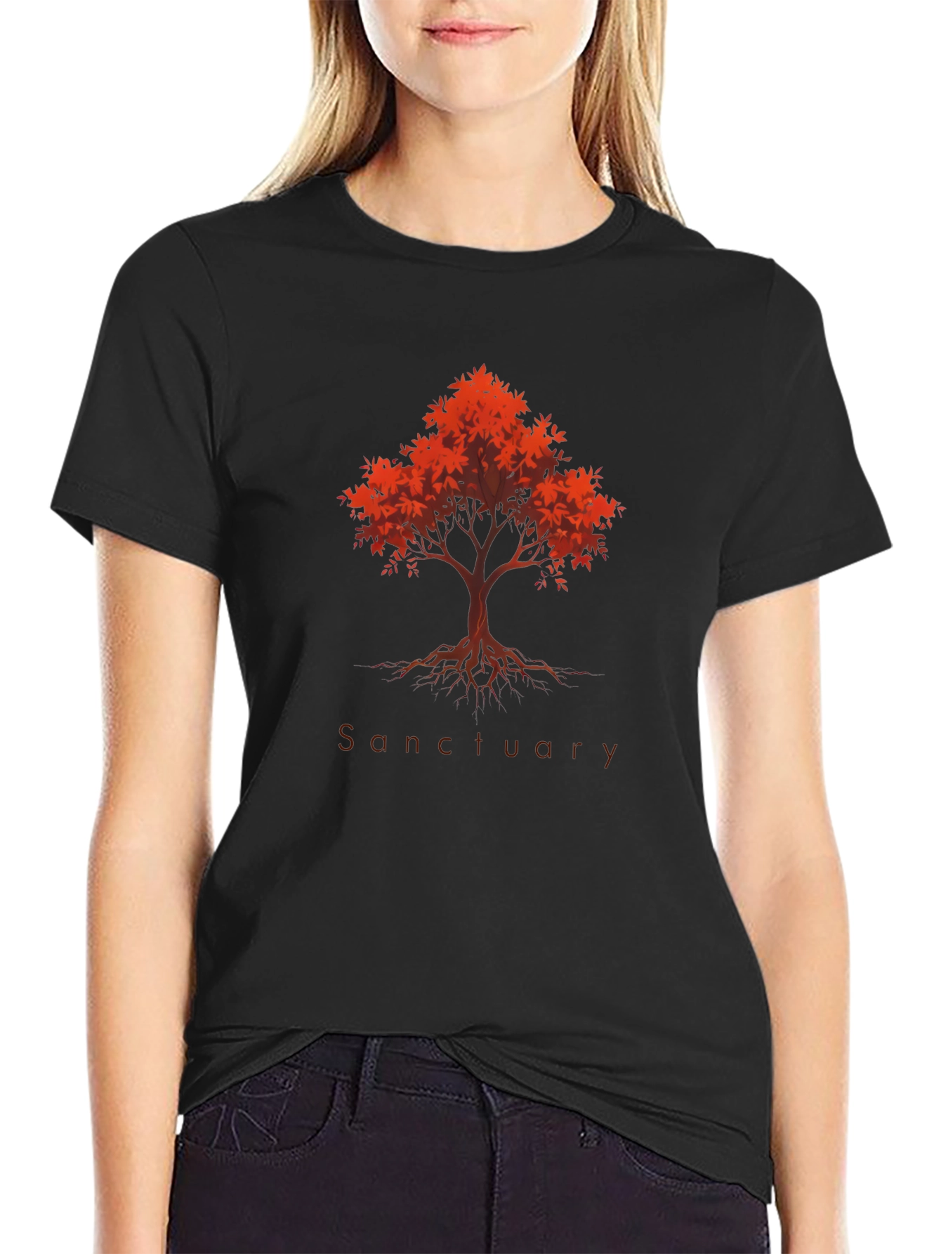 Camiseta Negra Árbol Santuario Otoñal