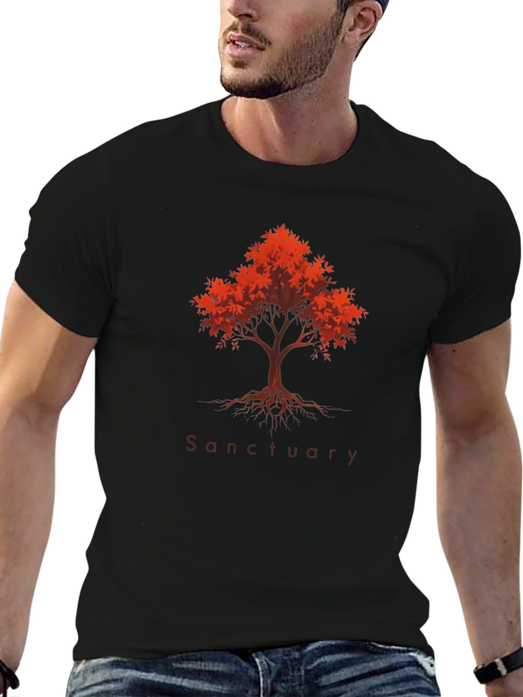 Camiseta Negra Árbol Santuario Otoñal
