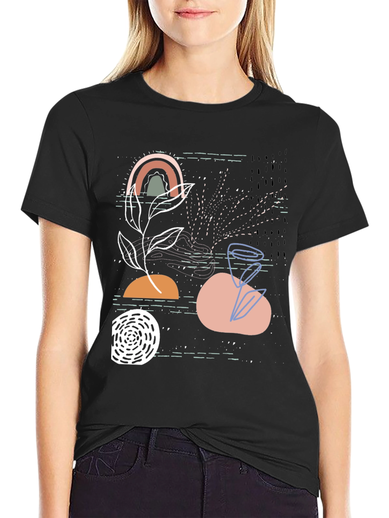 Camiseta Negra con Diseño Abstracto Moderno