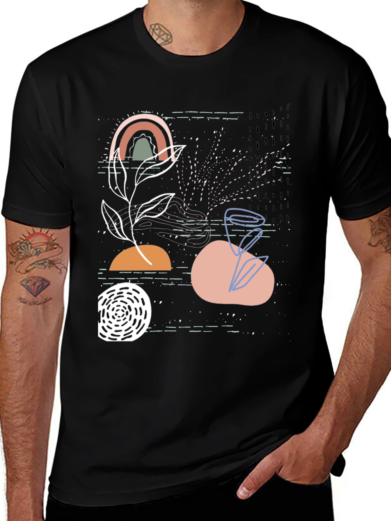Camiseta Negra con Diseño Abstracto Moderno