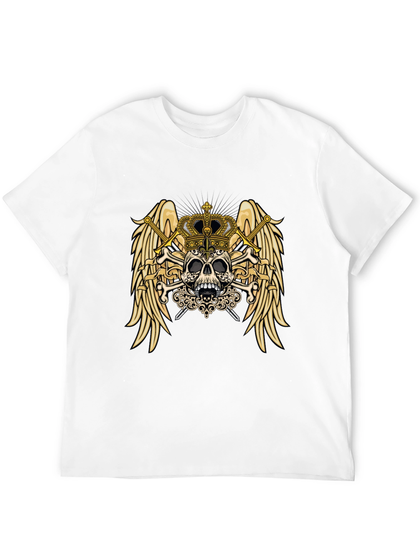 Camiseta Negra con Diseño de Calavera y Corona