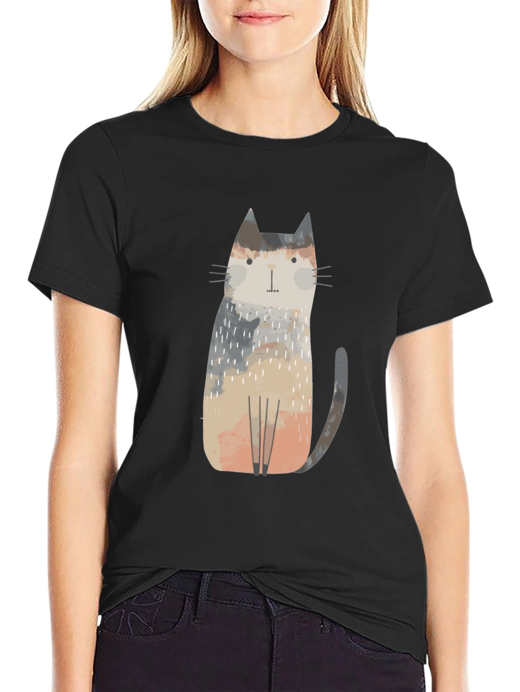 Camiseta Negra con Diseño de Gato Abstracto