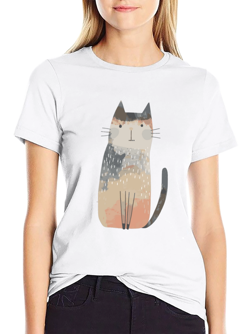 Camiseta Negra con Diseño de Gato Abstracto