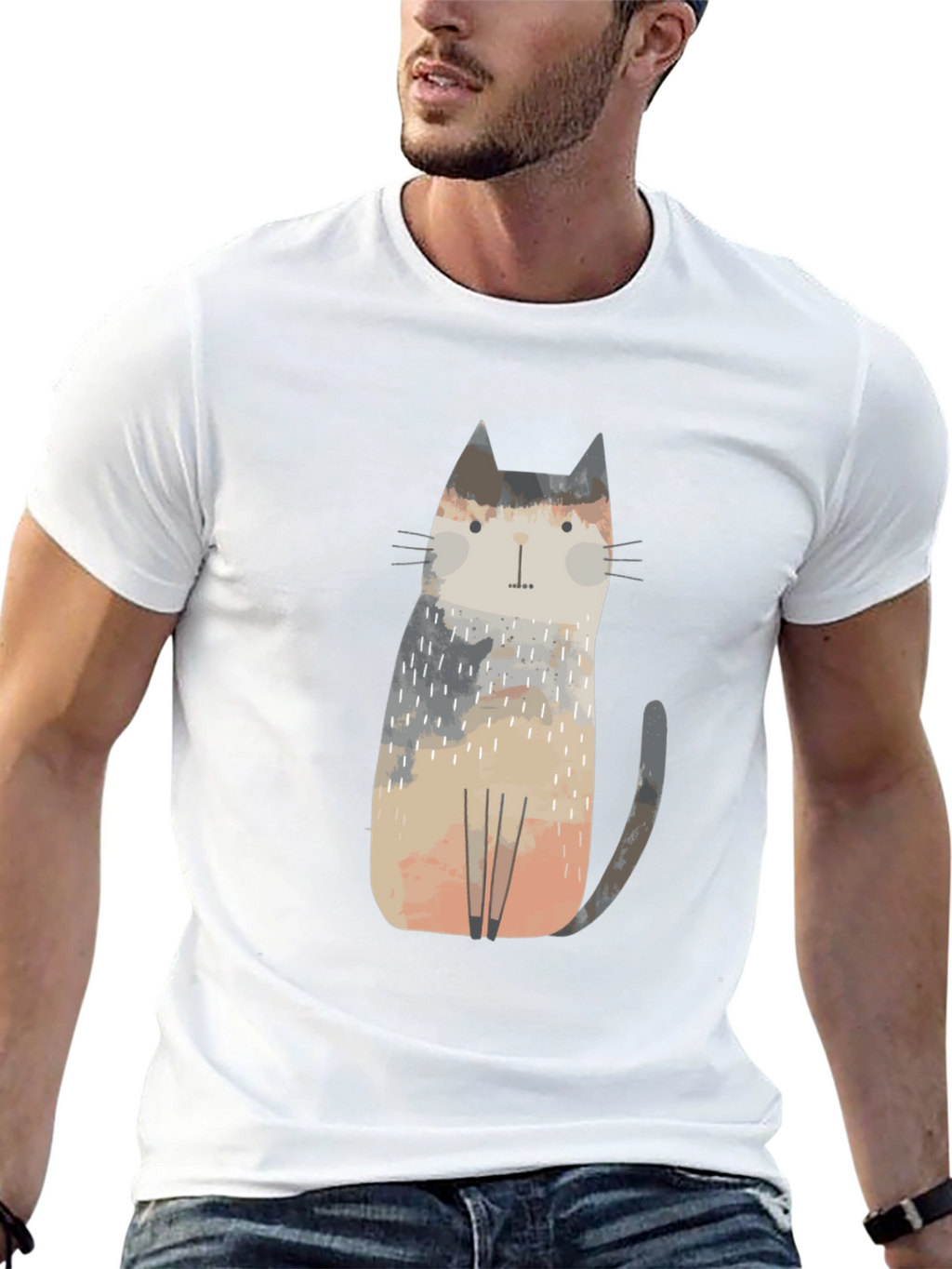 Camiseta Negra con Diseño de Gato Abstracto