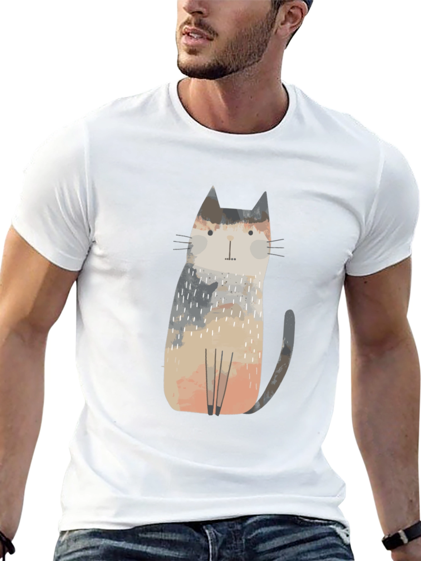 Camiseta Negra con Diseño de Gato Abstracto